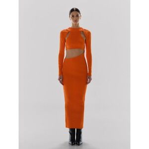 BAOBAB Orange Ribbed Cutout Alora Maxi Dress & Shrug Set Womens Medium NEW
